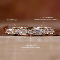Bague éternelle en or véritable 14K 18K avec diamants de laboratoire CVD certifiés IGI, émeraude ronde VVS1, alliances de mariage