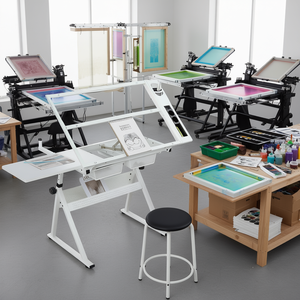 Table de dessin réglable DB blanche, station de sérigraphie manuelle avec tabouret pour imprimants - Product Image 2