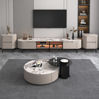 Ensemble de Tables Basses Salon Style Populaire, Table Basse Luxe Moderne en Pierre Frittée, Petites Tables Basses Rondes pour la Maison