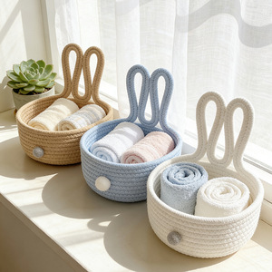 Cotton Rope Woven <b>Storage</b> <b>Basket</b> Round Rabbit Shape For Desk Living Room Key Remote Control Organizer 100% Cotton - Product Image 1