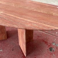 Table basse ovale en travertin rouge naturel de luxe, table centrale en pierre, table à manger Rosso Travertino pour la décoration du salon