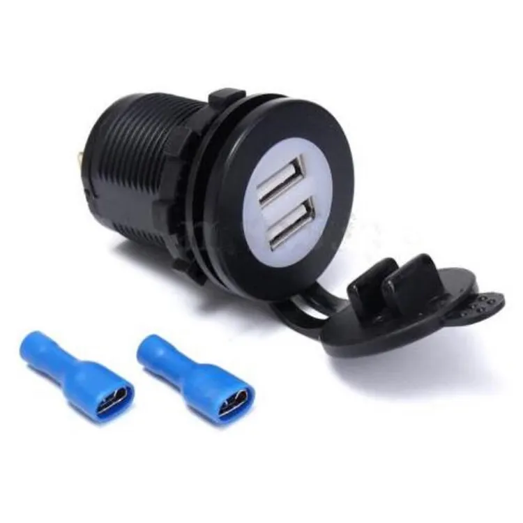 12V 24V Car Marine Boat 3.1A Round White Core Blue LED Light Dual USB caricabatteria da auto presa per auto a foro singolo