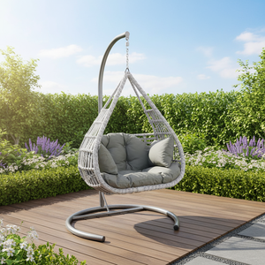Fauteuil suspendu en rotin moderne fait à la main, meubles d'extérieur pour hôtel, meubles d'intérieur en osier, balançoire de jardin pour adultes, balançoire suspendue en forme d'œuf, métal - Product Image 3