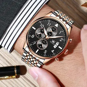 OLEVS 2869 Luxury Classic Design Luxury Gold Oem Custom Logo Steel Reloj Multifunctional Chronograph Quartz Wristwatch For Man