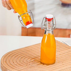Bouteille en verre carrée de 50 ml, 100 ml, 3,5 oz pour eau, jus, bière, liqueur, décoration d'intérieur, avec bouchon à bascule en acier inoxydable 304/201 - Product Image 4