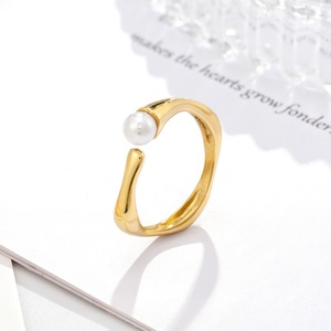 Wholesale Open Cuff square Shaped Gold Plated <b>Rings</b> Stainless Steel Pearl <b>Ring</b> - Product Image 3