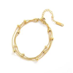 Bracelet en chaîne d'acier inoxydable à trois rangs de perles - Bracelet à perles métalliques superposées pour femmes - Product Image 5