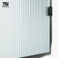 Modern Frameless Sliding Arched Ribbed Glass Room Divider-Frosted Privacy Partition 5+ Year Warranty for Bathroom/Office Use