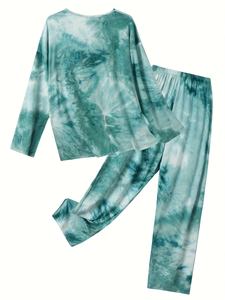 Set Pigiama Donna Personalizzato Tie-Dye Manica Lunga Collo Tondo Maglietta e Pantaloni <span class=keywords><strong>Taglie</strong></span> <span class=keywords><strong>Forti</strong></span> Alla Moda Casual Morbido Completo <span class=keywords><strong>da</strong></span> <span class=keywords><strong>Notte</strong></span> - Product Image 4