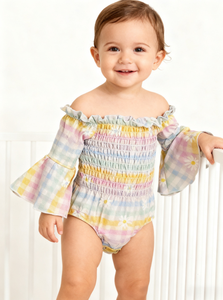 Tutina personalizzata per neonato tutina a maniche lunghe con maniche a campana tuta di un pezzo con spalle scoperte per bambini - Product Image 2