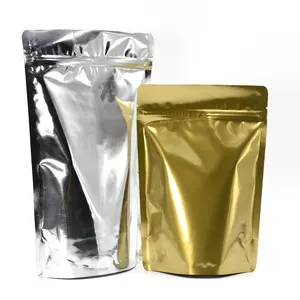 Bolsas de Mylar, venta al por mayor, bolsas de papel de aluminio de 1kg, embalaje con cierre de cremallera de grado alimenticio, bolsa dorada de pie