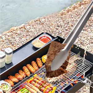 BBQ Accessories Tong Long Wood Handle Grill Clamps Food Utensils Stainless Steel Tongs