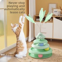 Jouet interactif multifonctionnel pour chaton : Tour à 3 niveaux avec boule, plume à ressort et ornement nuage pour jeu autonome