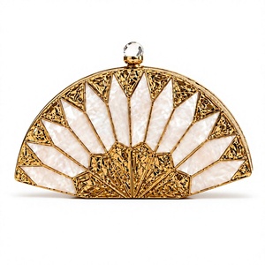 Bolso de Mano Tipo Clutch de Media Luna, Hecho a Mano, en Latón Sólido Dorado con Forro Satinado y Decoración de Cuentas, para Fiestas Nocturnas - Product Image 1