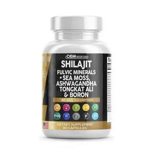 OEM todo en 1 suplemento Shilajit Fulvic Minerals Sea Moss Ashwagandha Tongkat Ali boro Fulvic ácido cápsulas para hombres