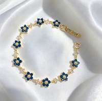 Bracelet de luxe en cuivre incrusté de zircon pour femme, motif fleur, bleu royal, pétale de diamant, bijoux faits main