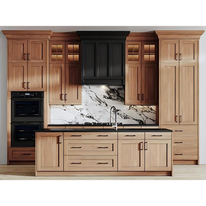 ตู้ครั<span class=keywords><strong>ว</strong></span>บิลท์อินแบบอเมริกัน บานเปิดแบบกด <span class=keywords><strong>ว</strong></span>ัสดุไม้จริงสีน้ำตาล สำหรับตกแต่งบ้านสไตล์วิลล่า - Product Image 1