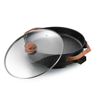 Poêle à pizza électrique grande taille 40/44 cm, multifonctionnelle, en aluminium moulé sous pression, revêtement antiadhésif marbré, casserole peu profonde