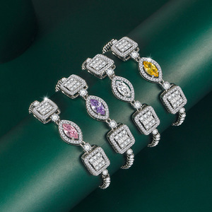 Bijoux de mode, bracelet en argent plaqué, forme carrée, chaîne tennis, micro-incrustation de zircon, pour femmes - Product Image 6