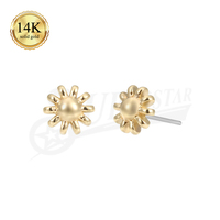 SUPERSTAR Piercing Emas 14K Bunga Bola Emas Kilap Anting Flat Back Tragus Helix Labret Perhiasan