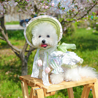 Ensemble Robe et Chapeau de Soleil pour Chien Style Français à Motifs Floraux, Design Princesse Élégant en Dentelle, Vêtements Lavables Printemps/Été pour Petits/Moyens Chiens et Chats
