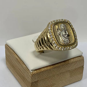 14k सोने की प्लेटेड हीरे की अंगूठी सेंट जूडो संत जूद सान जुदास धार्मिक एनीलो पुरुषों के गहने - Product Image 3