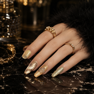 Faux ongles à presser dorés scintillants en ABS, extensions d'ongles artificiels, forme amande carrée, style aléatoire pour salon et soirées - Product Image 3