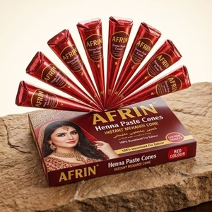Afrin Instant Mehendi Cone Box <b>Red</b> Colour Guarantee Fast Stain Natural <b>Henna</b> Paste Cones Pack For Wedding Body Art Design - Product Image 3