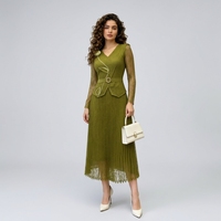 Robe plissée décontractée pour femme, directement de l'usine, à manches longues, coupe ample, style A-line, avec dentelle florale 3D, robe longue plissée Miyake