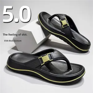 Chaussures pour hommes en cuir véritable de haute qualité, antidérapantes, style tongs plates, chaussures décontractées pour la marche en extérieur, chaussures de sécurité - Product Image 3