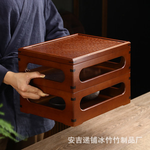 Boîte de rangement rectangulaire en bambou tressé Anji, multifonctionnelle, pour théière en argile violette, organiseur de bureau - Product Image 2