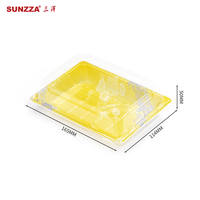 Sunzza paquete al por mayor sushi sacar embalaje contenedor amarillo desechable caja de salmón de plástico con tapa antivaho