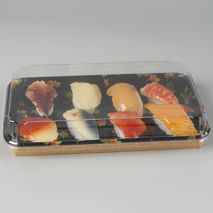 Plateau à sushi en papier <span class=keywords><strong>kraft</strong></span> de style japonais avec impression de logo personnalisé boîte à sushi à emporter <span class=keywords><strong>assiette</strong></span> à sushi jetable avec couvercle en PET - Product Image 1