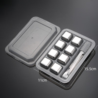 Ensemble d'outils de bar Lot de 8 refroidisseurs vin métal acier inoxydable glaçons diamant balle réutilisable whisky pierre boîte ensemble