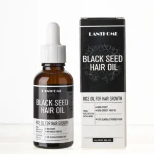 Aceite de crecimiento de cabello de arroz negro natural puro de 30ml personalizado para tratamientos de crecimiento de cabello de población de alopecia