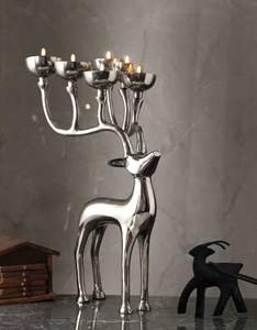 Portavelas de luz en T de ciervo de aluminio con acabado plateado para decoraciones de boda, portavelas de aluminio de diseño elegante - Product Image 4