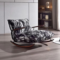 Fauteuil à bascule Tenghang rétro à imprimé encre, accoudoirs en bois de pin, structure en fer, tissu amovible, montage facile, chaise longue pour salon