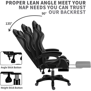 Chaise ergonomique de jeu d'ordinateur de massage pour adulte Chaise de jeu vidéo en PVC Dossier haut avec repose-pieds Appui-tête Soutien lombaire - Product Image 5