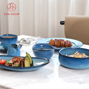 Ensemble d'assiettes ovales en céramique bleue <span class=keywords><strong>Vaisselle</strong></span> polyvalente pour le <span class=keywords><strong>service</strong></span> de fruits de mer de restaurant, plats d'apéritif à la maison, événements de restauration - Product Image 6