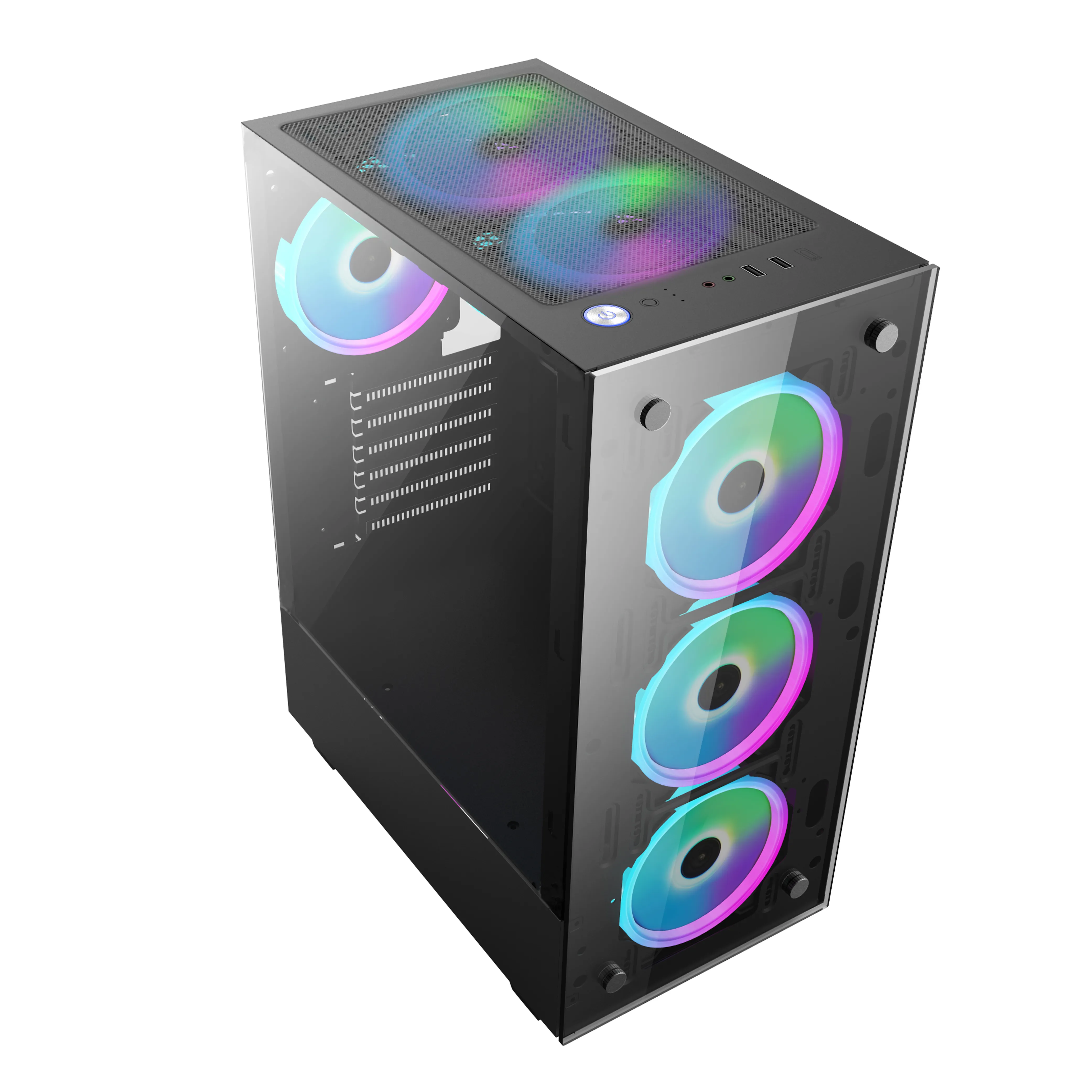 computer LED USB 3.0 HD audio gaming case for gamer desktop transparent side panel RGB fans full tower pc gaming case