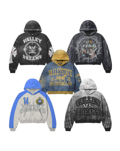 Sweat-shirt à capuche personnalisé en coton pur, style rétro délavé, imprimé DTG, avec fermeture éclair et strass, style streetwear américain - Product Image 5