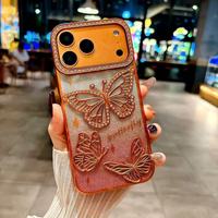Coque de téléphone portable élégante en silicone souple pour iPhone 11 12 13 14 15 16 17 Pro Max, étui papillon 3D électroplaqué