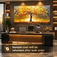 Peinture murale 3D texturée en acrylique sur toile faite à la main, paysage luxueux avec arbre doré, pour la décoration du salon, de la maison ou de l'hôtel