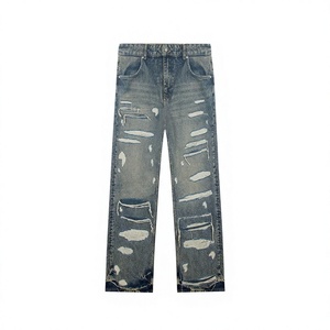 Pantalon en jean tricoté mi-long en coton personnalisé, style streetwear, délavé, déchiré, coupe décontractée, confortable, avec poches, pour printemps et automne - Product Image 4