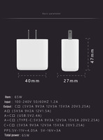 Chargeur d'ordinateur portable 65W PD Charge rapide 65W US EU KC UKCA AU Plug GaN plusieurs ports adaptateur secteur pour ordinateur portable Iphone