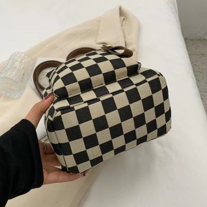 Wholesale Canvas Black and <strong>White</strong> Check Small <strong>Mini</strong> <strong>Backpack</strong> for Girls <strong>Mini</strong> Leather Straps - Product Image 5