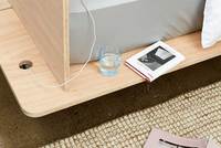 Lit plateforme en bois naturel, cadre de lit double, sommier avec tête de lit et support en lattes de bois, lit plateforme