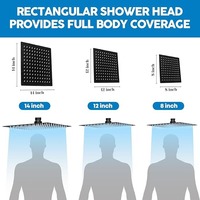 Pommeau de Douche Rectangulaire Effet Pluie, Robinet de Douche, Tête de Pulvérisation 8, 12, 14 Pouces, Couverture Corporelle Complète