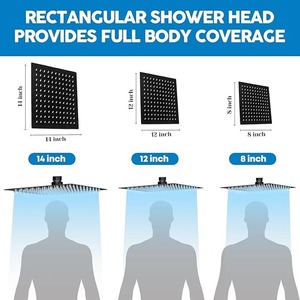 Pommeau de Douche Rectangulaire Effet Pluie, Robinet de Douche, Tête de Pulvérisation 8, 12, 14 Pouces, Couverture Corporelle Complète - Product Image 3