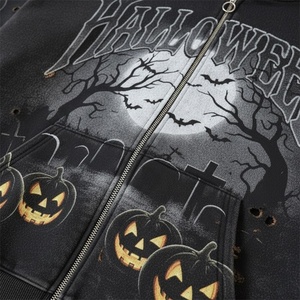 เสื้อฮู้ดฮาโลวีนใส่ได้ทั้งชายและหญิงเสื้อสเวตเตอร์ซักพิมพ์ลายดิจิตอลแบบมีซิปแนววินเทจเป็นมิตรกับสิ่งแวดล้อม - Product Image 2